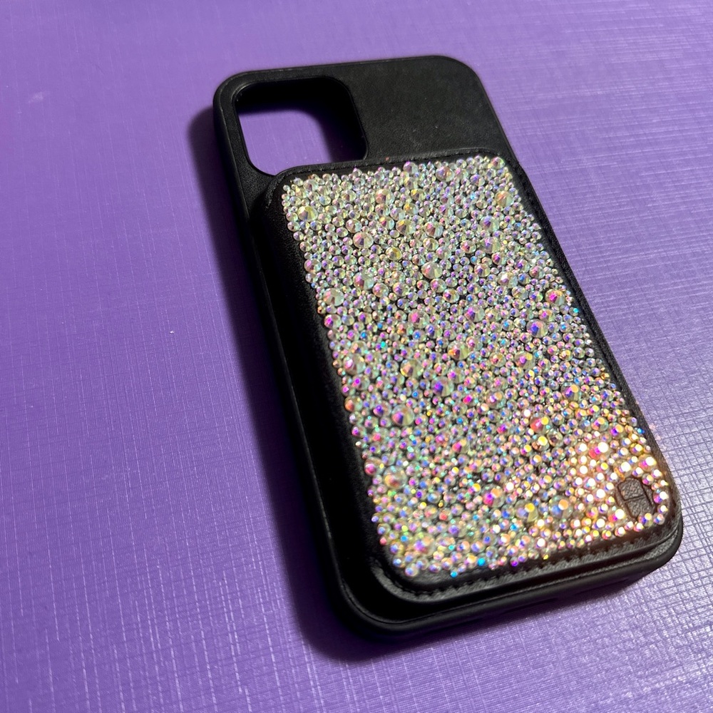 Swarovski Crystals-strassed iPhone 13 Pro Wallet/Mirror Stand Phone Case